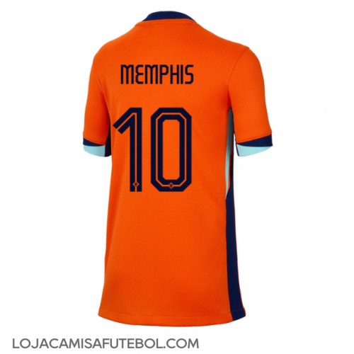 Camisa de Futebol Holanda Memphis Depay #10 Equipamento Principal Mulheres Europeu 2024 Manga Curta